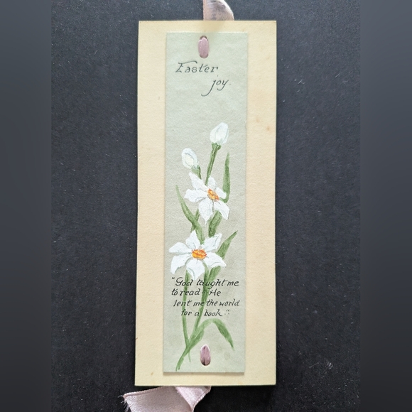 Other - Antique Hand-Painted Easter Joy Bookmark | Narcissus Floral & Silk Ribbon